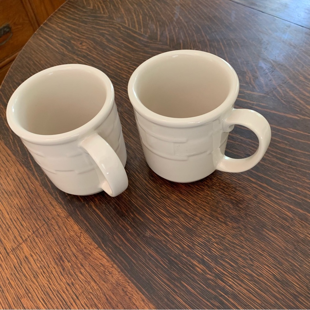 2.  Longaberger woven traditions basket weave ivory pottery mugs .